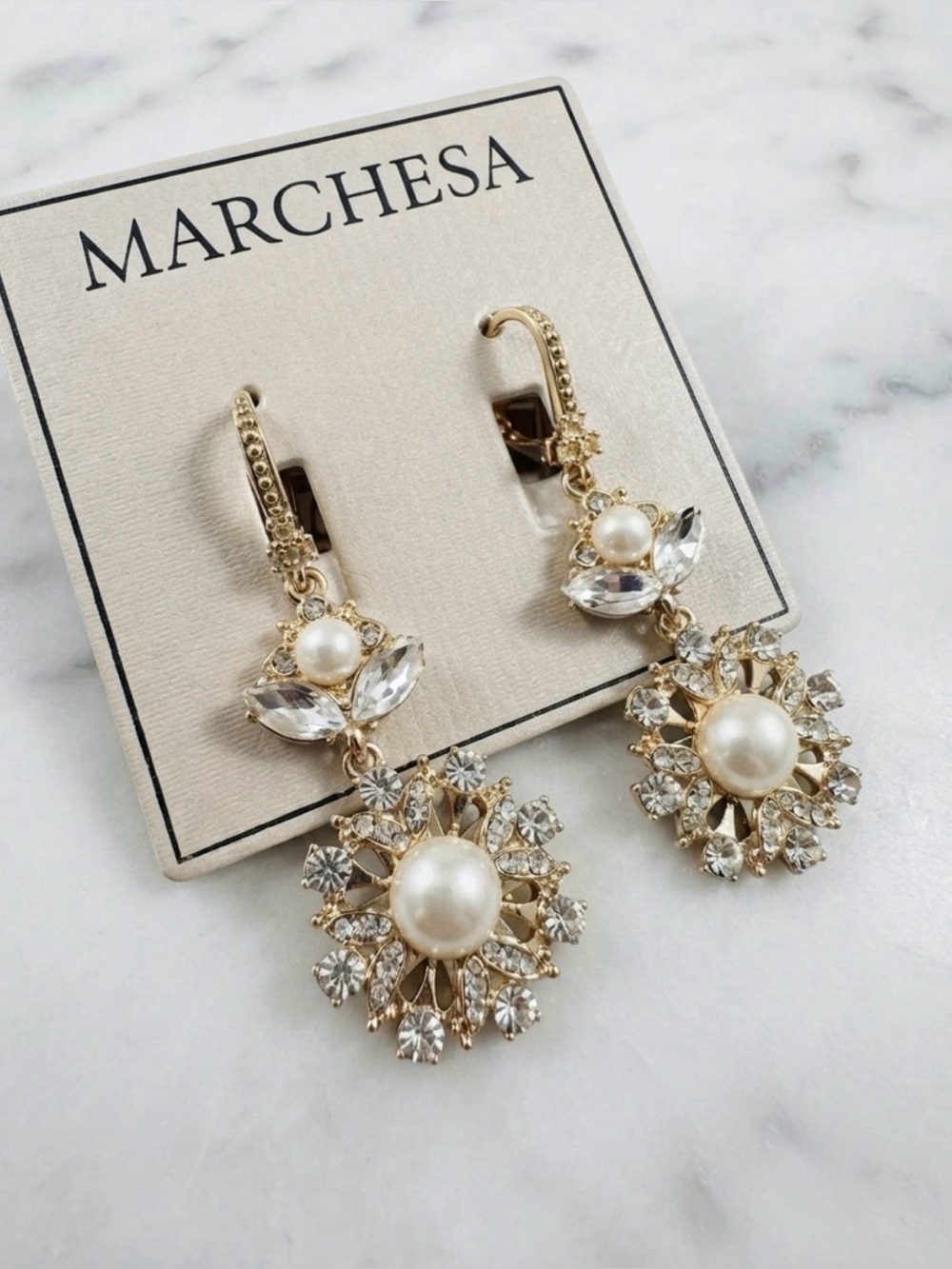 Marchesa Crystal & Imitation
Pearl Double Drop Earrings